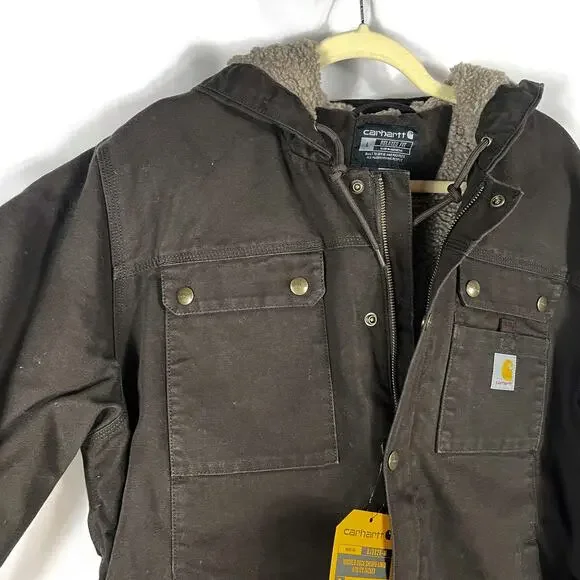 SOLD-Carhartt Washed Duck Sherpa Lined Utility Jacket Brown Coat Relaxed Sz L - Picture 3 of 11
